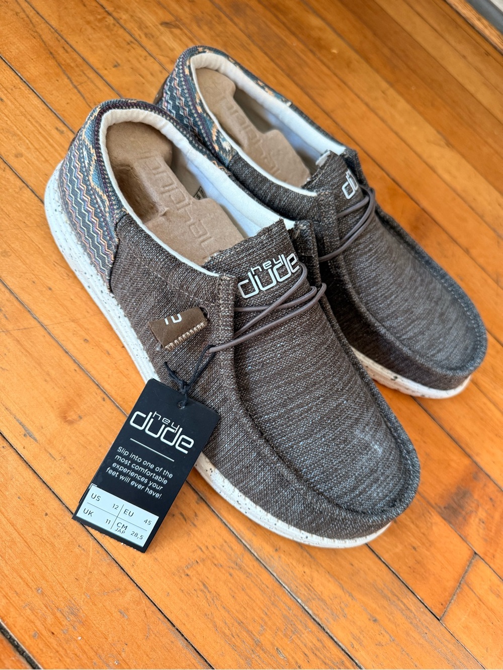 NEW WITH TAGS!! Hey Dude Men's Brown Slip-On Loafers with Patterned Heel